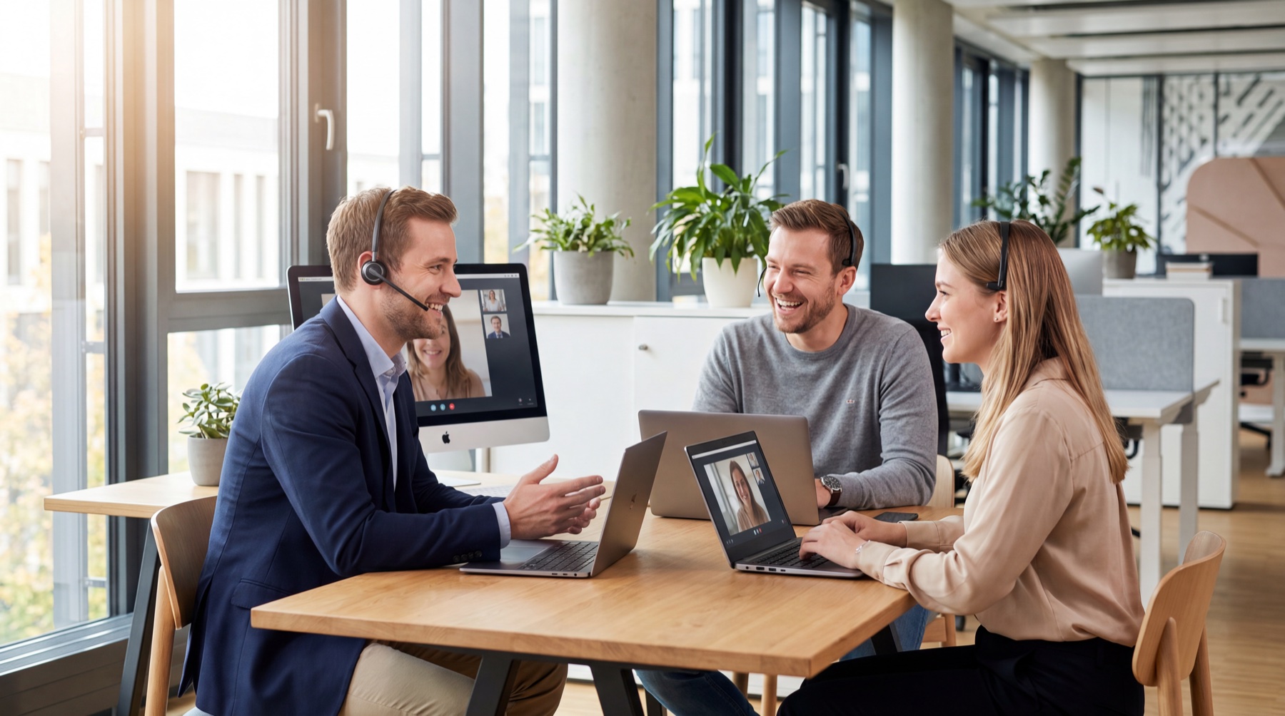 Vertriebsteam im Gespräch während eines Video-Calls
